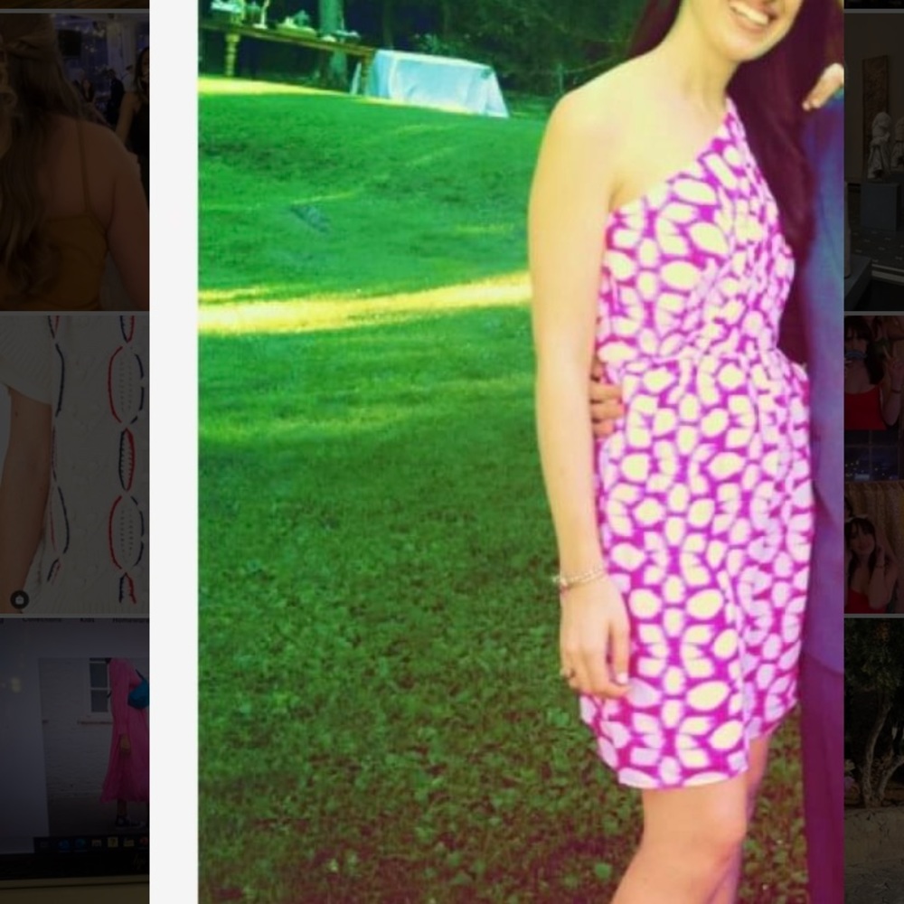 Shoshanna silk pink and white one shoulder dress - size 4